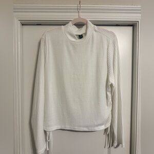 White Ribbed Top with Drawstring Sides